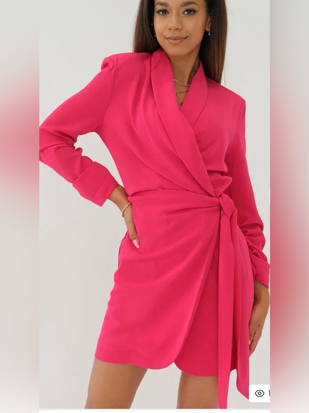 NWT Sweet Lemons Fuchsia Pink Long Sleeve Wrap Blazer Dress - S